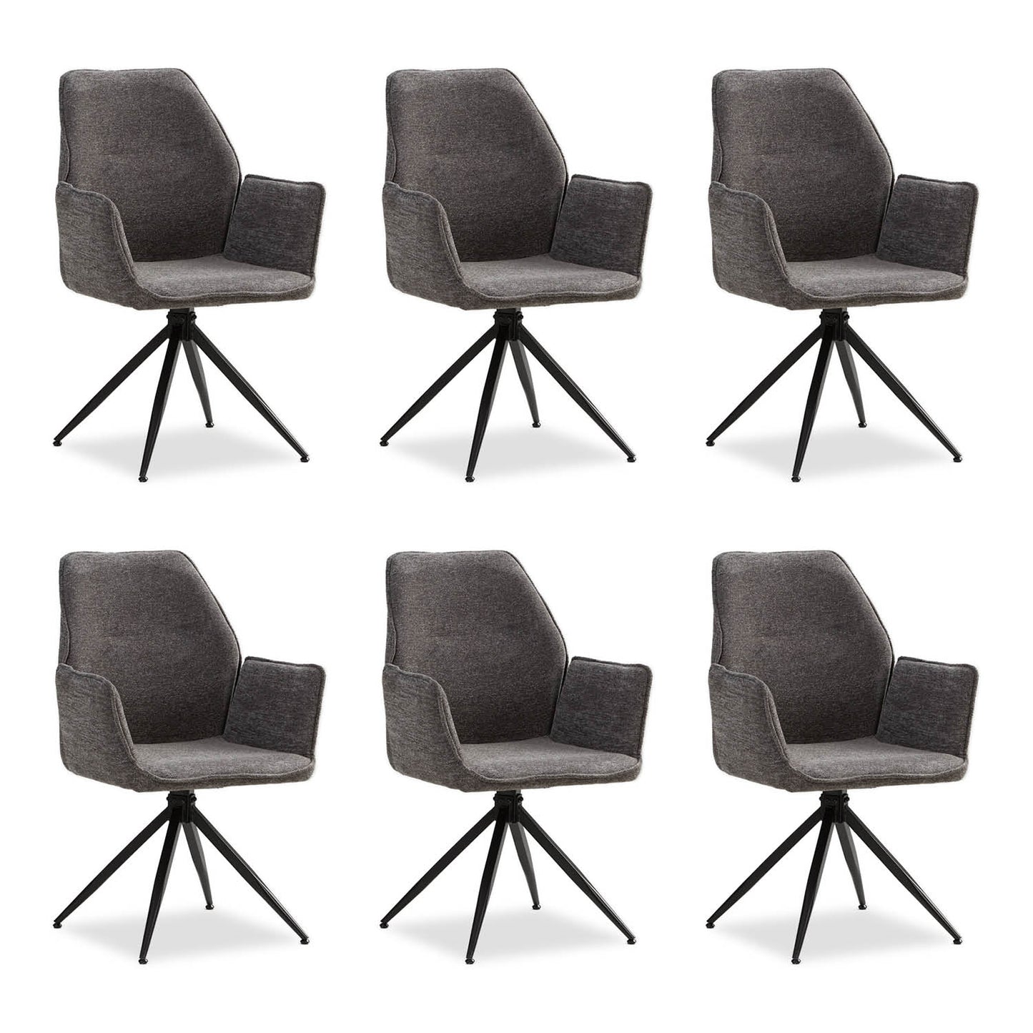 Polsterstuhl Chenille Wolle Grau | 6er Set | drehbar | mit Armlehnen | Küche Esszimmer Büro