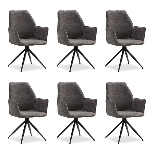 Polsterstuhl Chenille Wolle Grau | 6er Set | drehbar | mit Armlehnen | Küche Esszimmer Büro