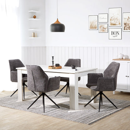 Polsterstuhl Chenille Wolle Grau | 6er Set | drehbar | mit Armlehnen | Küche Esszimmer Büro