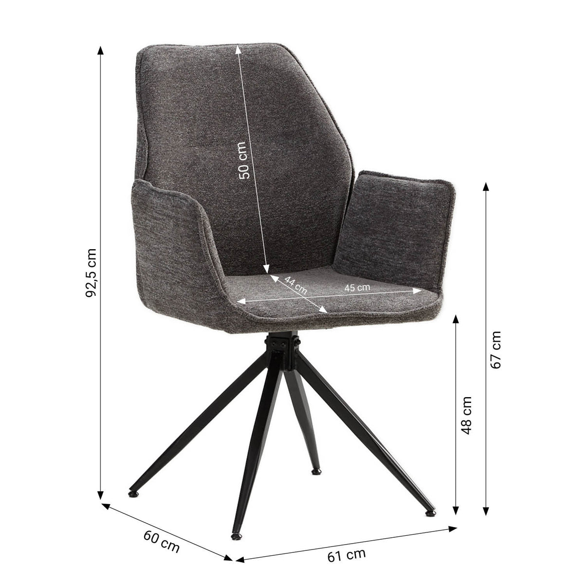 Polsterstuhl Chenille Wolle Grau | 6er Set | drehbar | mit Armlehnen | Küche Esszimmer Büro