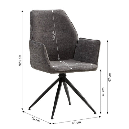 Polsterstuhl Chenille Wolle Grau | 6er Set | drehbar | mit Armlehnen | Küche Esszimmer Büro