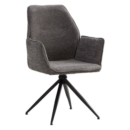 Polsterstuhl Chenille Wolle Grau | 6er Set | drehbar | mit Armlehnen | Küche Esszimmer Büro