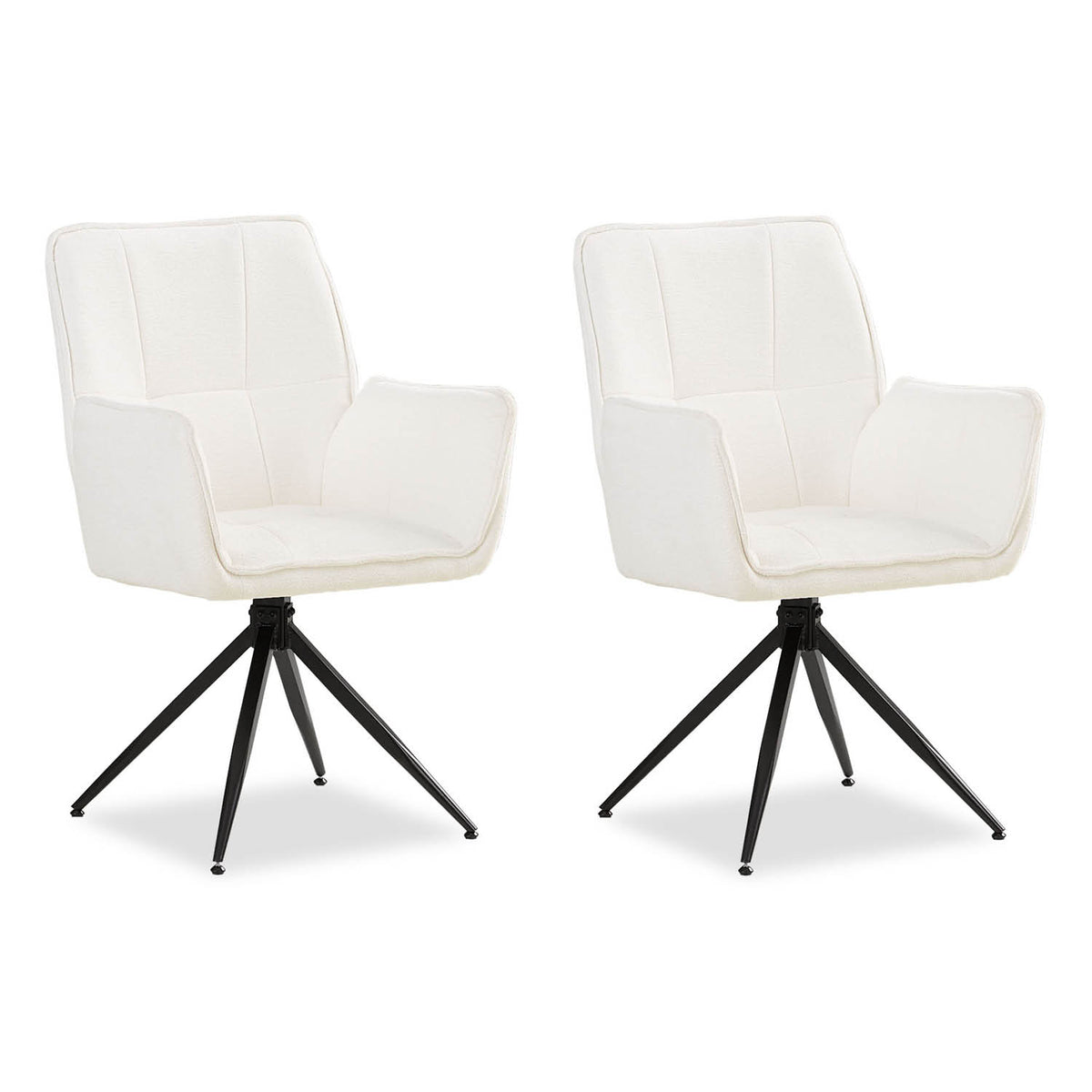 Polsterstuhl Chenille Wolle Weiss | 2er Set | drehbar | mit Armlehnen | Küche Esszimmer Büro