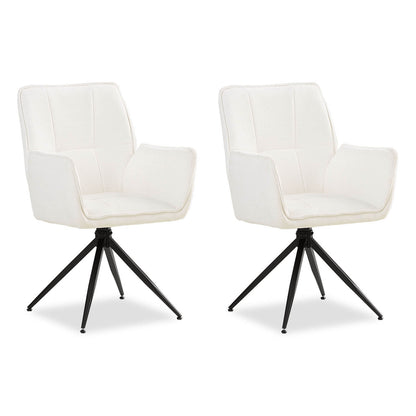 Polsterstuhl Chenille Wolle Weiss | 2er Set | drehbar | mit Armlehnen | Küche Esszimmer Büro