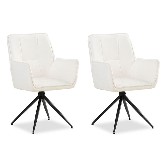 Polsterstuhl Chenille Wolle Weiss | 2er Set | drehbar | mit Armlehnen | Küche Esszimmer Büro