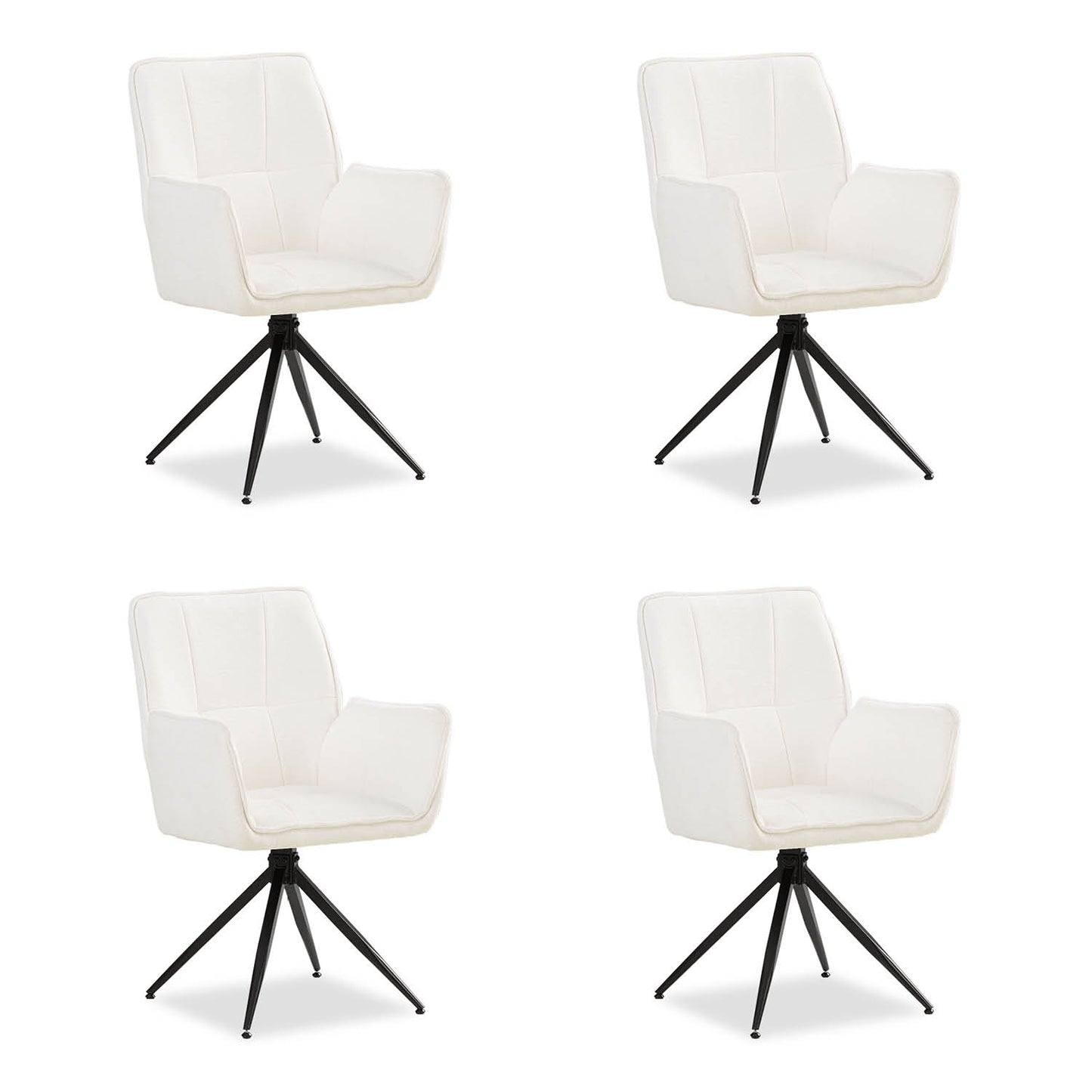 Polsterstuhl Chenille Wolle Weiss | 4er Set | drehbar | mit Armlehnen | Küche Esszimmer Büro