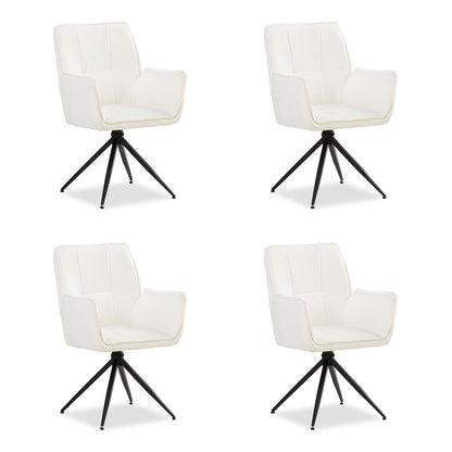 Polsterstuhl Chenille Wolle Weiss | 4er Set | drehbar | mit Armlehnen | Küche Esszimmer Büro