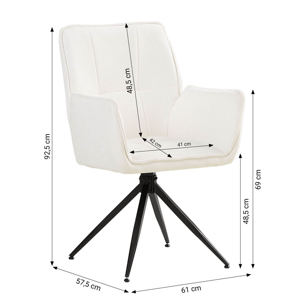 Polsterstuhl Chenille Wolle Weiss | 4er Set | drehbar | mit Armlehnen | Küche Esszimmer Büro