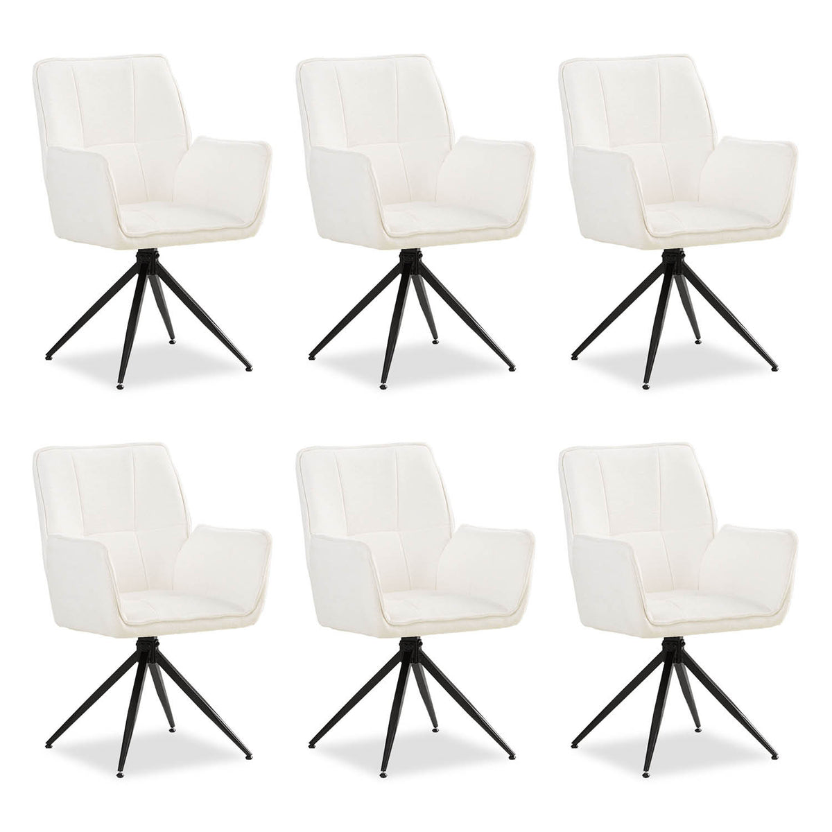 Polsterstuhl Chenille Wolle Weiss | 6er Set | drehbar | mit Armlehnen | Küche Esszimmer Büro