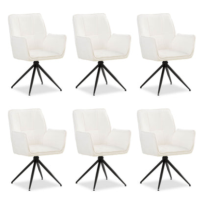 Polsterstuhl Chenille Wolle Weiss | 6er Set | drehbar | mit Armlehnen | Küche Esszimmer Büro