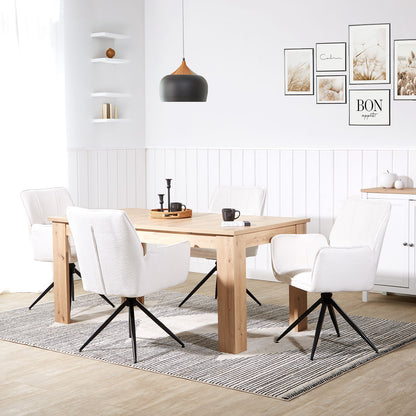 Polsterstuhl Chenille Wolle Weiss | 6er Set | drehbar | mit Armlehnen | Küche Esszimmer Büro