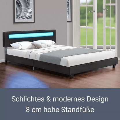Polsterbett Paris 160 x 200 cm Kunstleder mit LED, Matratze & Lattenrost - Schwarz - Palo24