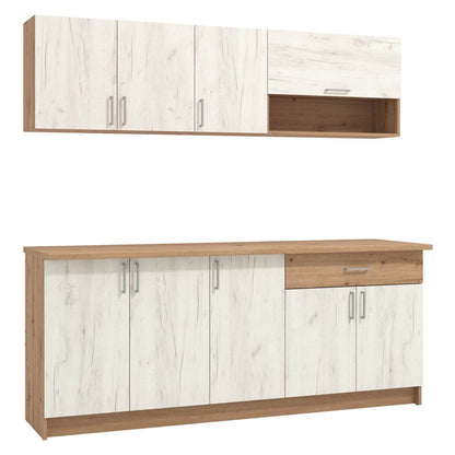 Küchenzeile ohne Geräte 200 cm Weiss Shabby Eiche - Palo24