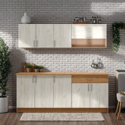 Küchenzeile ohne Geräte 200 cm Weiss Shabby Eiche - Palo24