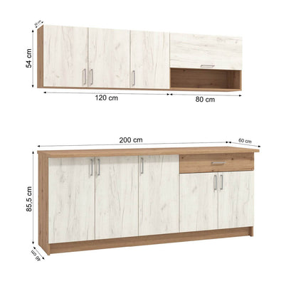 Küchenzeile ohne Geräte 200 cm Weiss Shabby Eiche - Palo24
