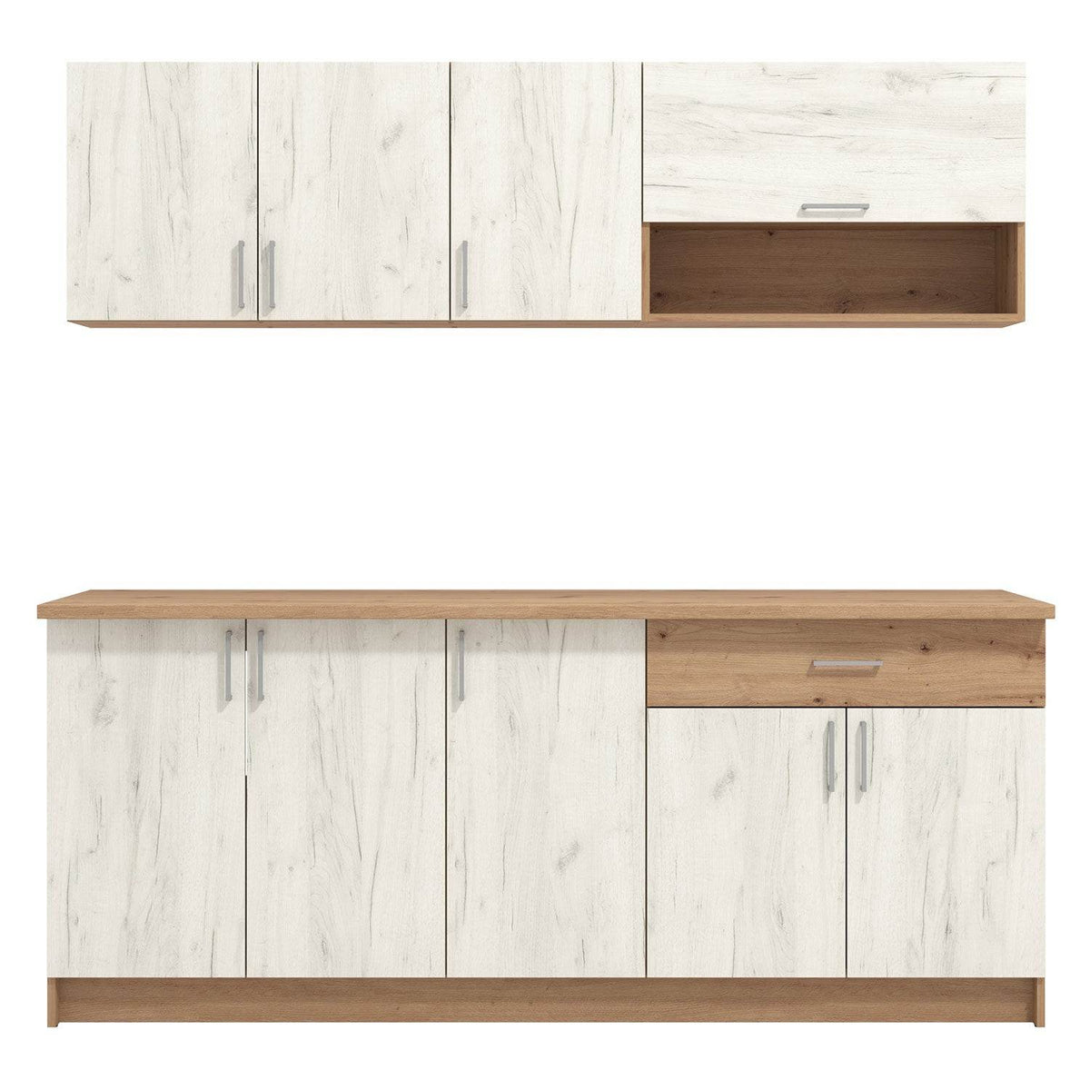 Küchenzeile ohne Geräte 200 cm Weiss Shabby Eiche - Palo24
