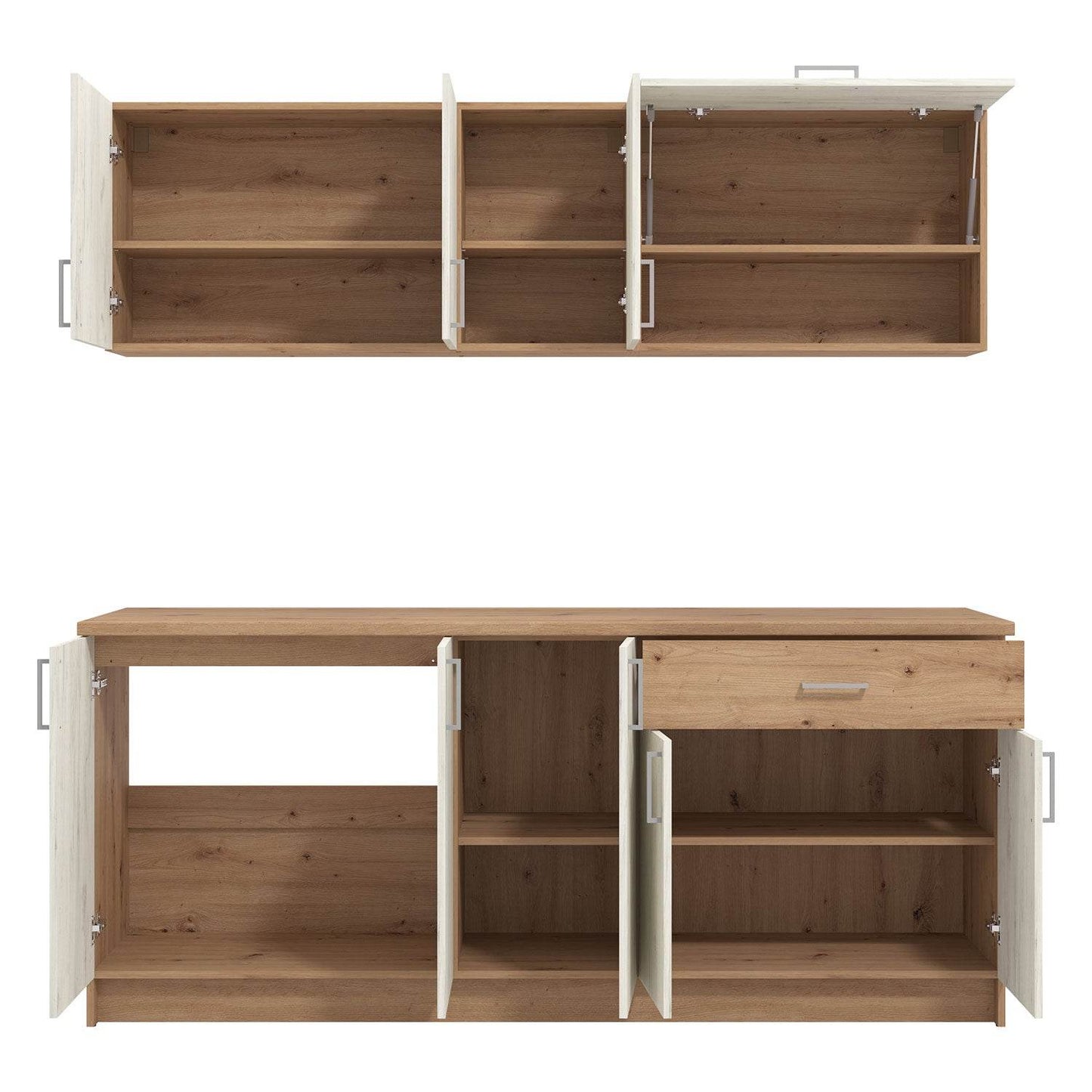 Küchenzeile ohne Geräte 200 cm Weiss Shabby Eiche - Palo24