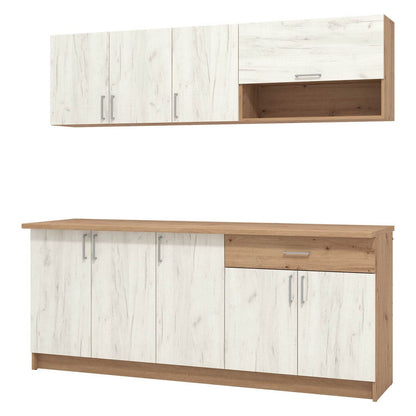Küchenzeile ohne Geräte 200 cm Weiss Shabby Eiche - Palo24