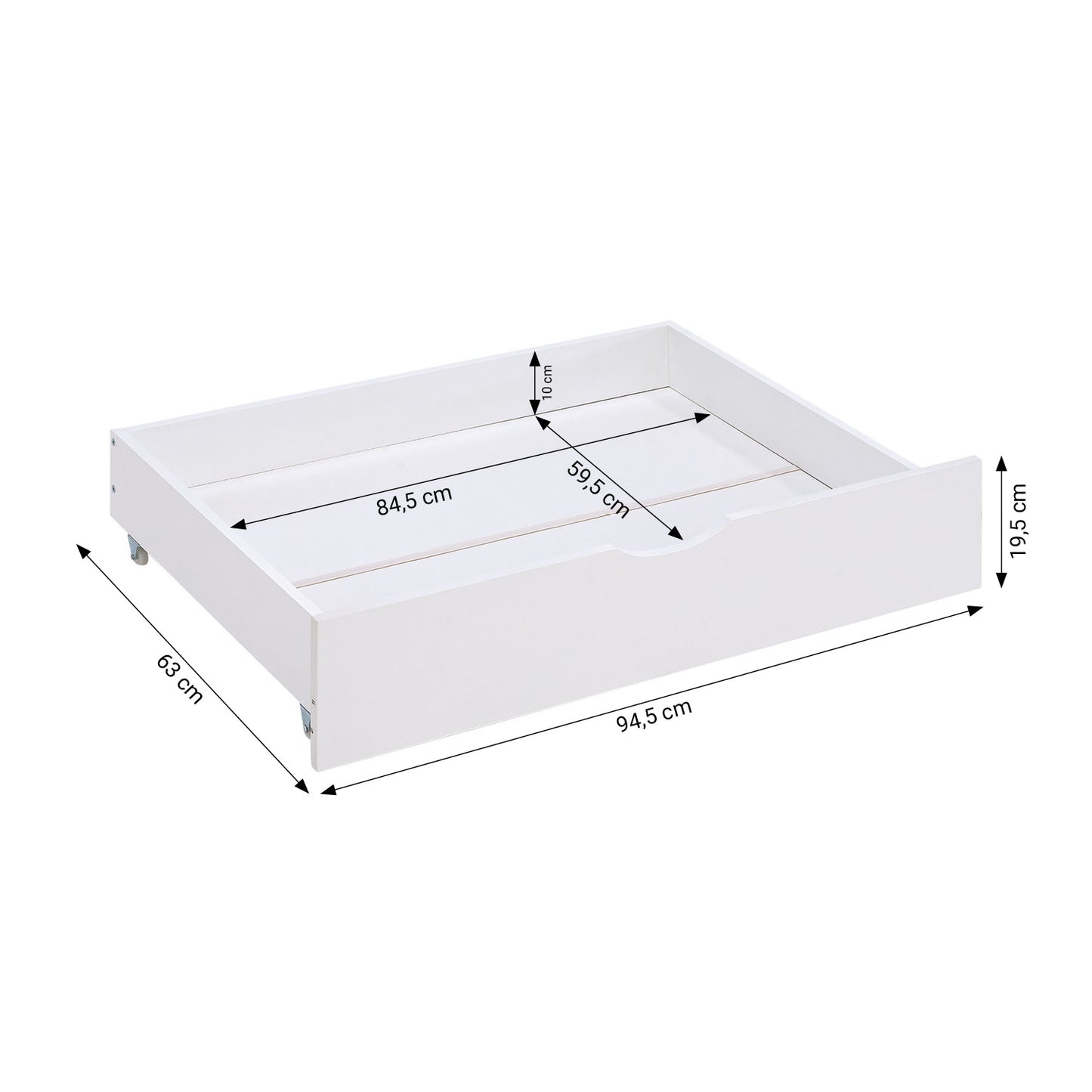 Kinderbett 90x200 cm Weiss Natur | Holzbett mit 2 Bettkästen | Einzelbett | mit Lattenrost | Rausfallschutz