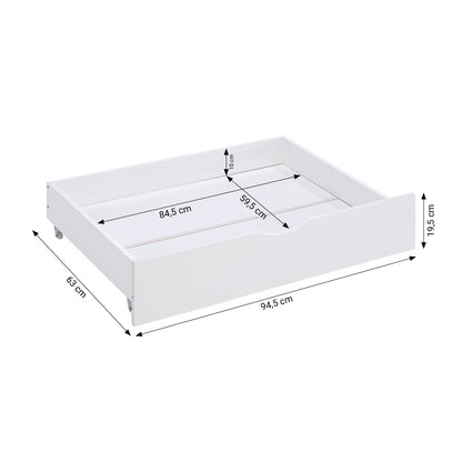 Kinderbett 90x200 cm Weiss Natur | Holzbett mit 2 Bettkästen | Einzelbett | mit Lattenrost | Rausfallschutz