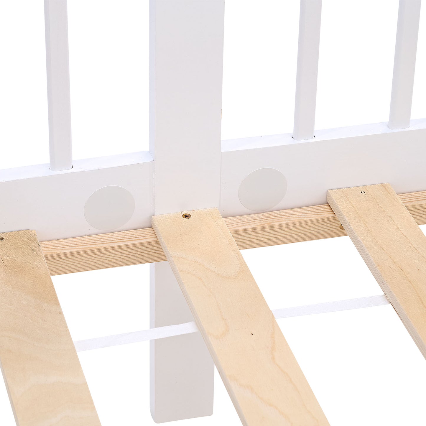 Kinderbett 90x200 cm Weiss Natur | Holzbett mit 2 Bettkästen | Einzelbett | mit Lattenrost | Rausfallschutz