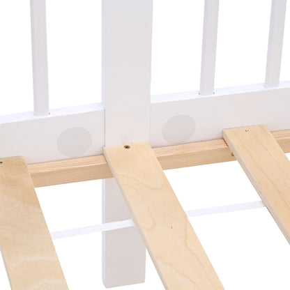 Kinderbett 90x200 cm Weiss Natur | Holzbett mit 2 Bettkästen | Einzelbett | mit Lattenrost | Rausfallschutz