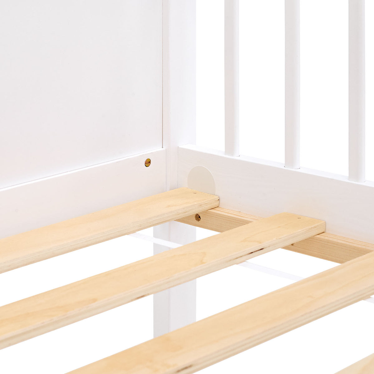Kinderbett 90x200 cm Weiss Natur | Holzbett mit 2 Bettkästen | Einzelbett | mit Lattenrost | Rausfallschutz