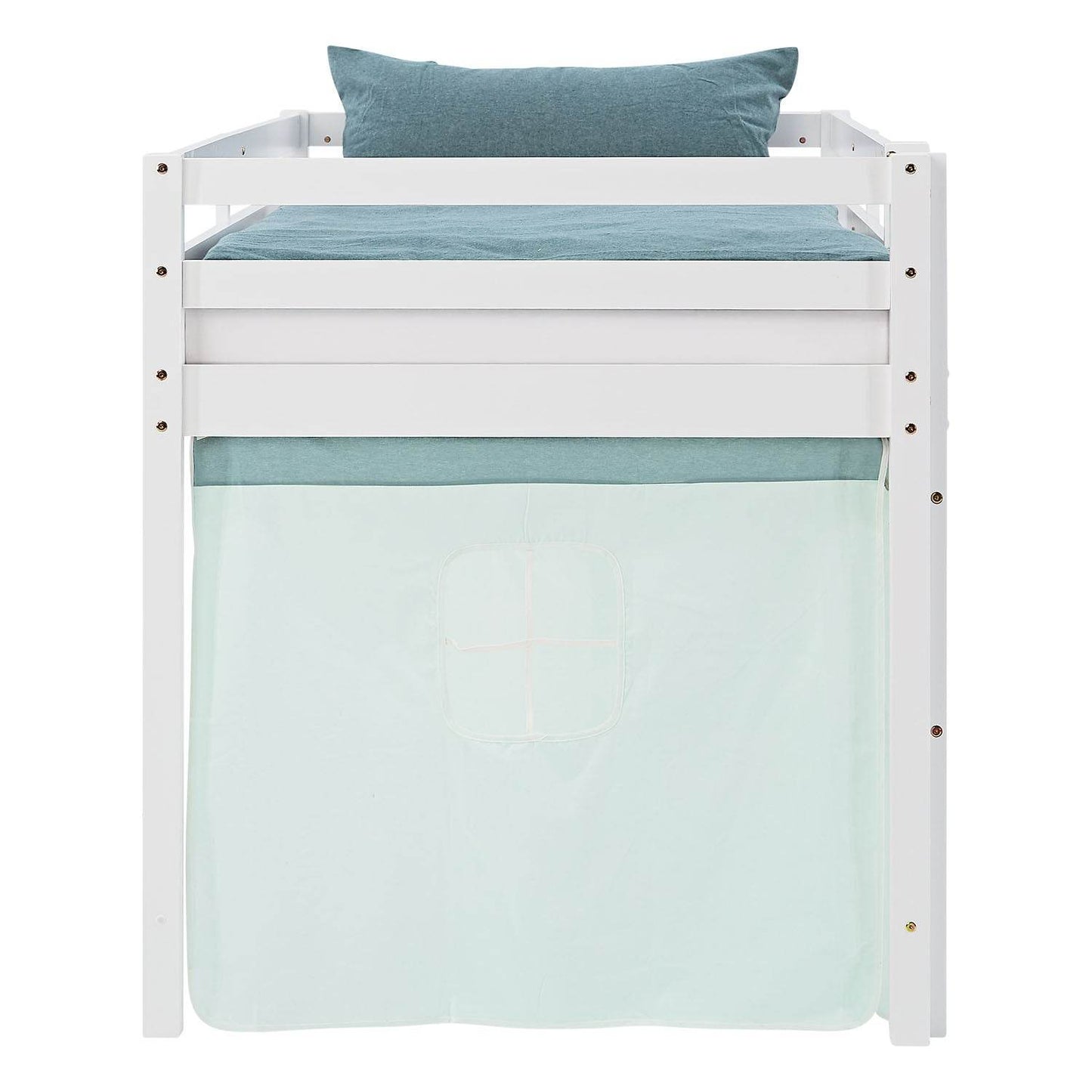 Hochbett 90x200 cm mit Lattenrost Kinderbett Vorhang Grün Mintgrün Weiss - Palo24