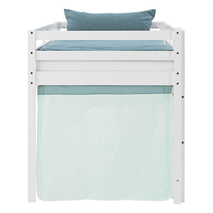 Hochbett 90x200 cm mit Lattenrost Kinderbett Vorhang Grün Mintgrün Weiss - Palo24