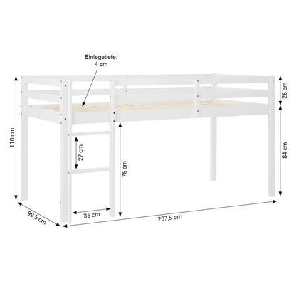 Hochbett 90x200 cm mit Lattenrost Kinderbett Vorhang Grün Mintgrün Weiss - Palo24