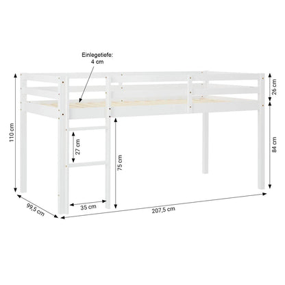 Hochbett Kinder 90x200 cm Weiß mit Vorhang in Lila Beige | Tunnel | mit Lattenrost und Matratze - Palo24