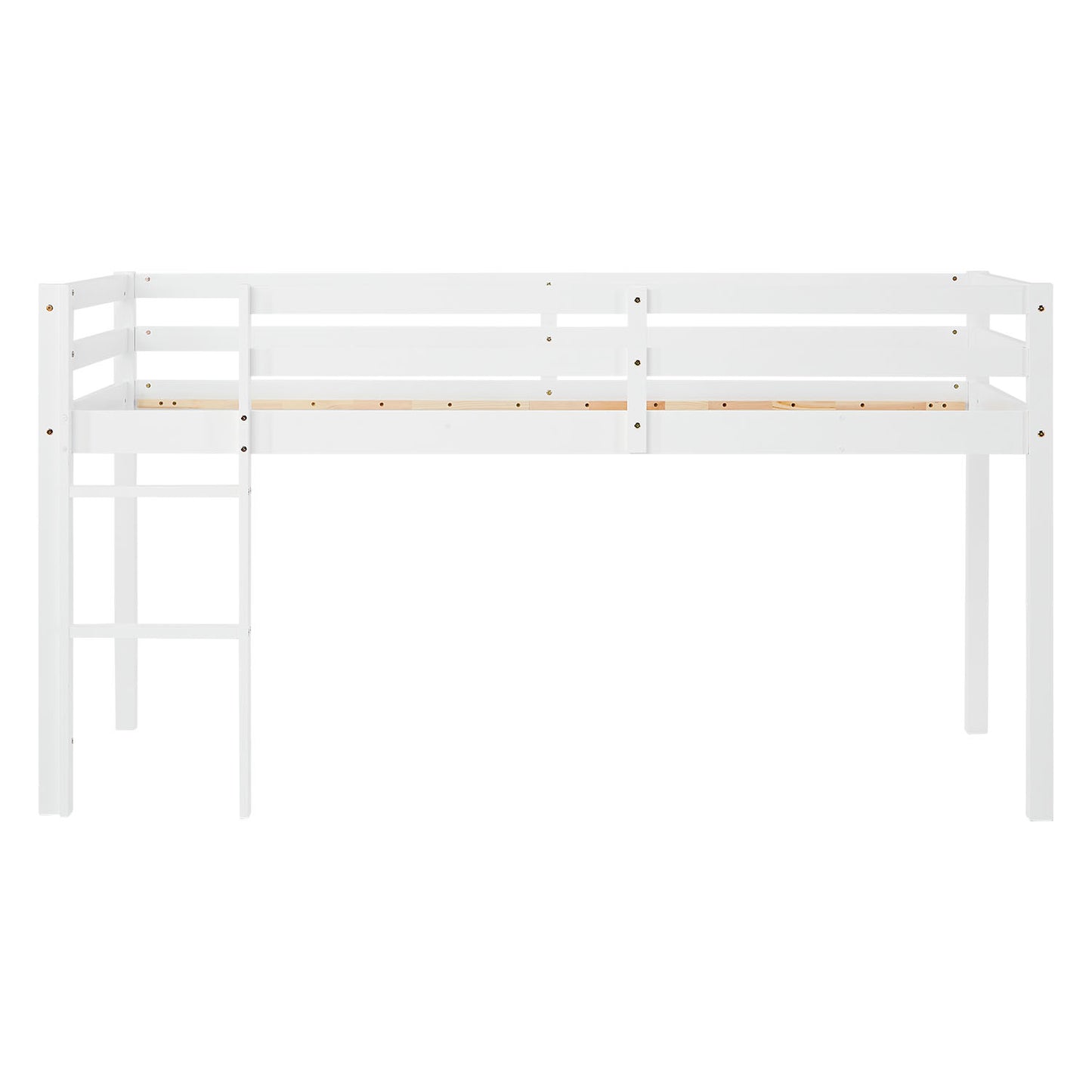 Hochbett Kinder 90x200 cm Weiss mit Vorhang in Lila Beige | ohne Lattenrost