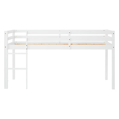 Hochbett Kinder 90x200 cm Weiss mit Vorhang in Lila Beige | ohne Lattenrost