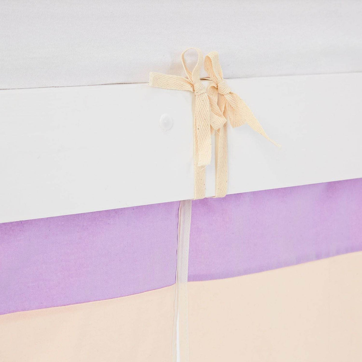 Hochbett Kinder 90x200 cm Weiß mit Vorhang in Lila Beige | Tunnel | mit Lattenrost und Matratze - Palo24