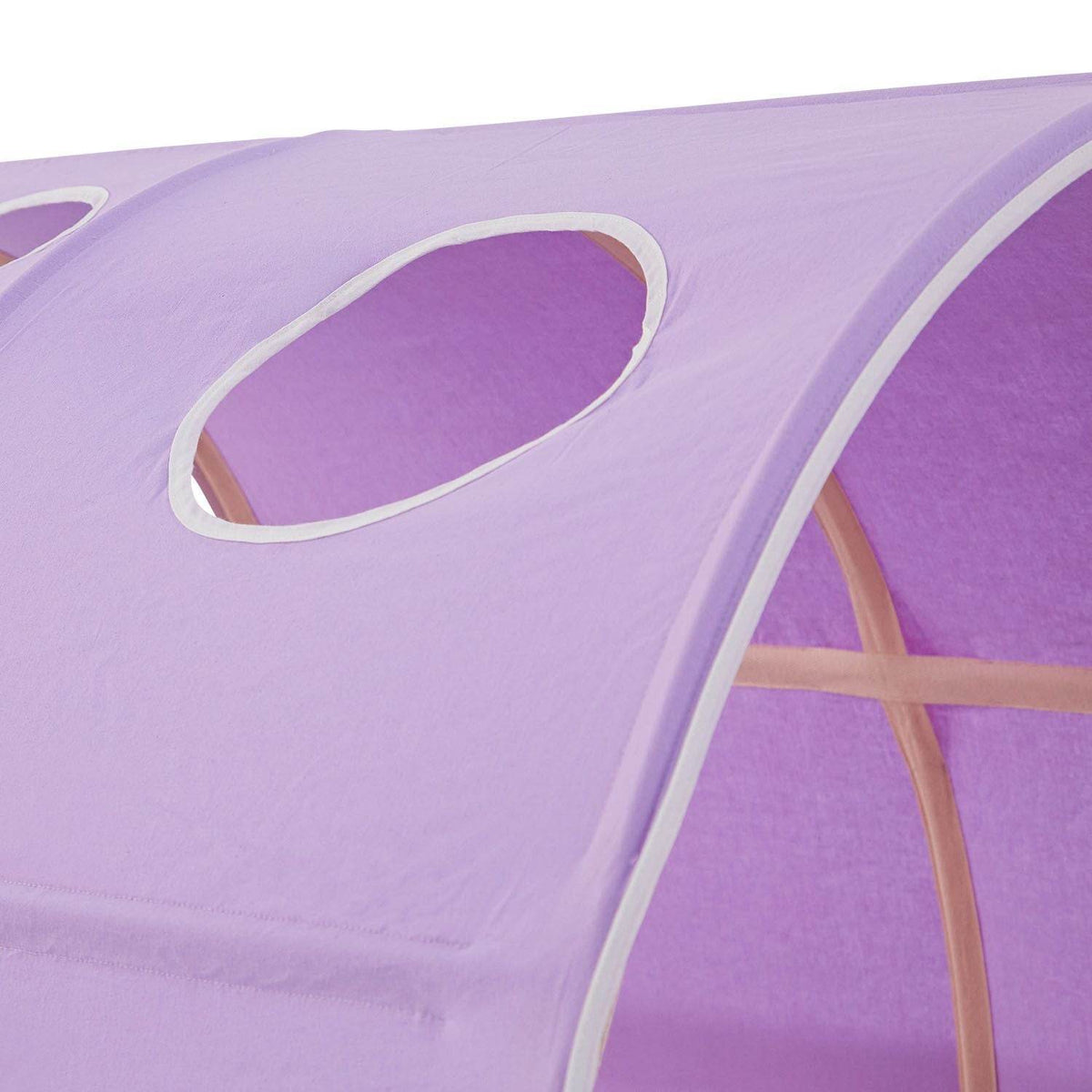 Hochbett Kinder 90x200 cm Weiß mit Vorhang in Lila Beige | Tunnel | mit Lattenrost und Matratze - Palo24