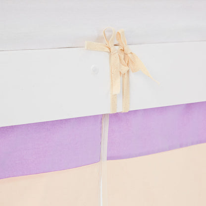 Hochbett Kinder 90x200 cm Weiss mit Vorhang in Lila Beige | mit Lattenrost und Matratze