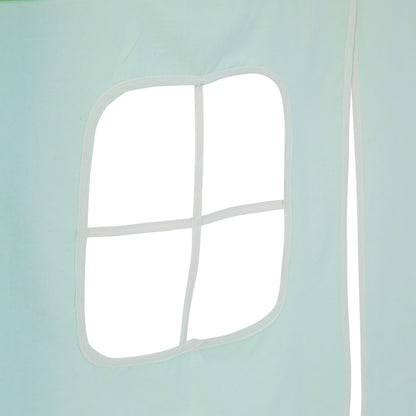 Hochbett Kinder 90x200 cm Weiss mit Vorhang in Grün | Tunnel | ohne Lattenrost