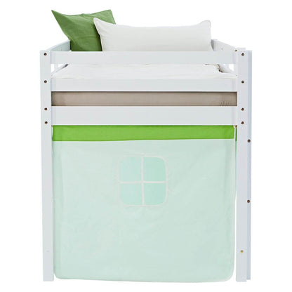 Hochbett Kinder 90x200 cm Weiss mit Vorhang in Grün | mit Lattenrost und Matratze - Palo24