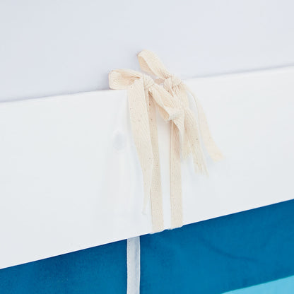 Hochbett Kinder 90x200 cm Weiss mit Vorhang in Blau | Tunnel | mit Lattenrost