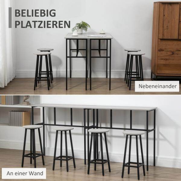 Bartisch-Set im Industriedesign, 6-teilig, 2 Tische und 4 Barhocker, Grau + Schwarz - Palo24
