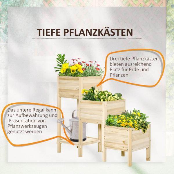 Hochbeet 3 Etagen Pflanzkübel Pflanzkasten aus Holz für Garten Balkon Natur 125 x 45 x 108 cm - Palo24