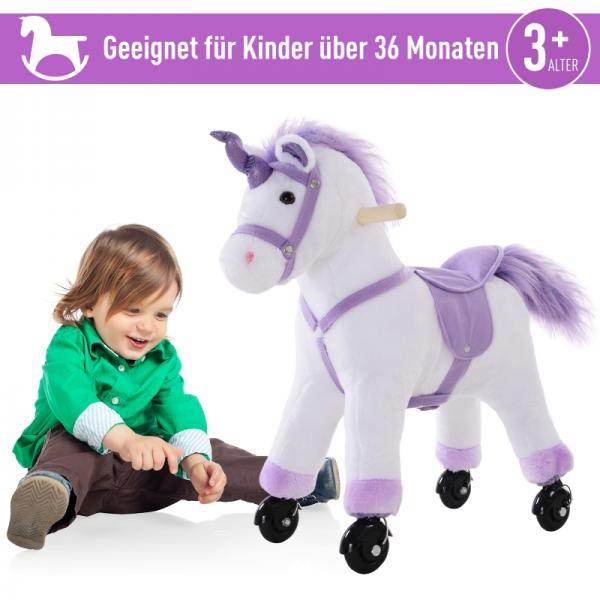 Reitpferd auf Rollen Spielpferd Wiehern Plüsch Lila - Palo24