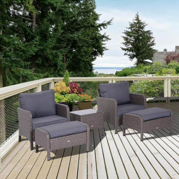 5-tlg. Polyrattan Sitzgruppe Set Sofagarnitur mit Kissen Dunkelgrau - Palo24