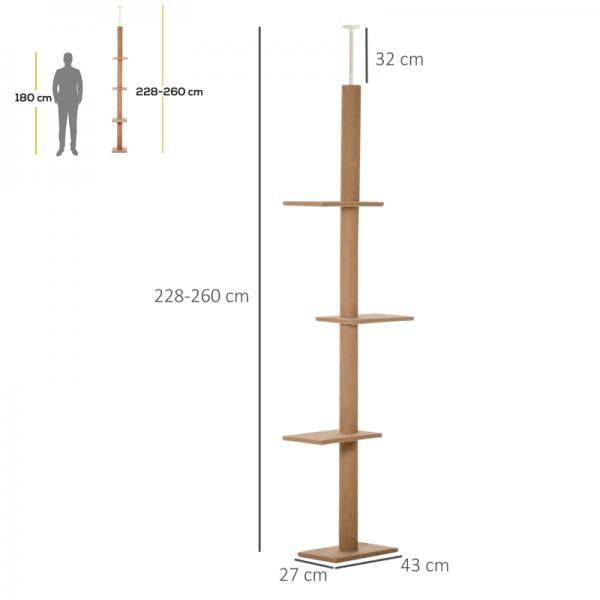 Kratzbaum Katzenbaum Kletterbaum Höhenverstellbar Hellbraun 43 x 27 x 228-260 cm - Palo24