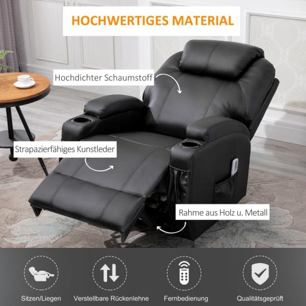 Massagesessel Elektrisch Massagefunktion Liegefunktion Schaumstoff Schwarz - Palo24