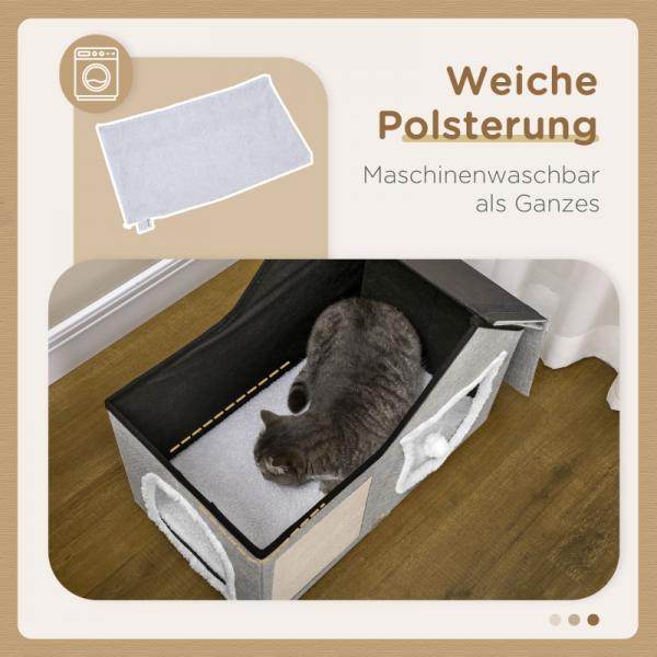 Katzenhaus mit Kratzfläche, inkl. Spielball, Katzenhöhle, Braun + Weiss + Beige - Palo24