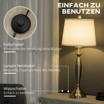 2-teiliges Leuchten-Set. 1 Stehleuchte, 1 Tischleuchten, Leinenoptik Silber + Weiss - Palo24