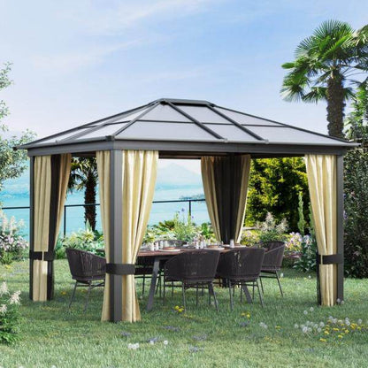 Luxus Pavillon Gartenpavillon Alu Gartenzelt mit lichtdurchlässigem PC Dach Braun+Beige 295 x 360 x 265 cm - Palo24