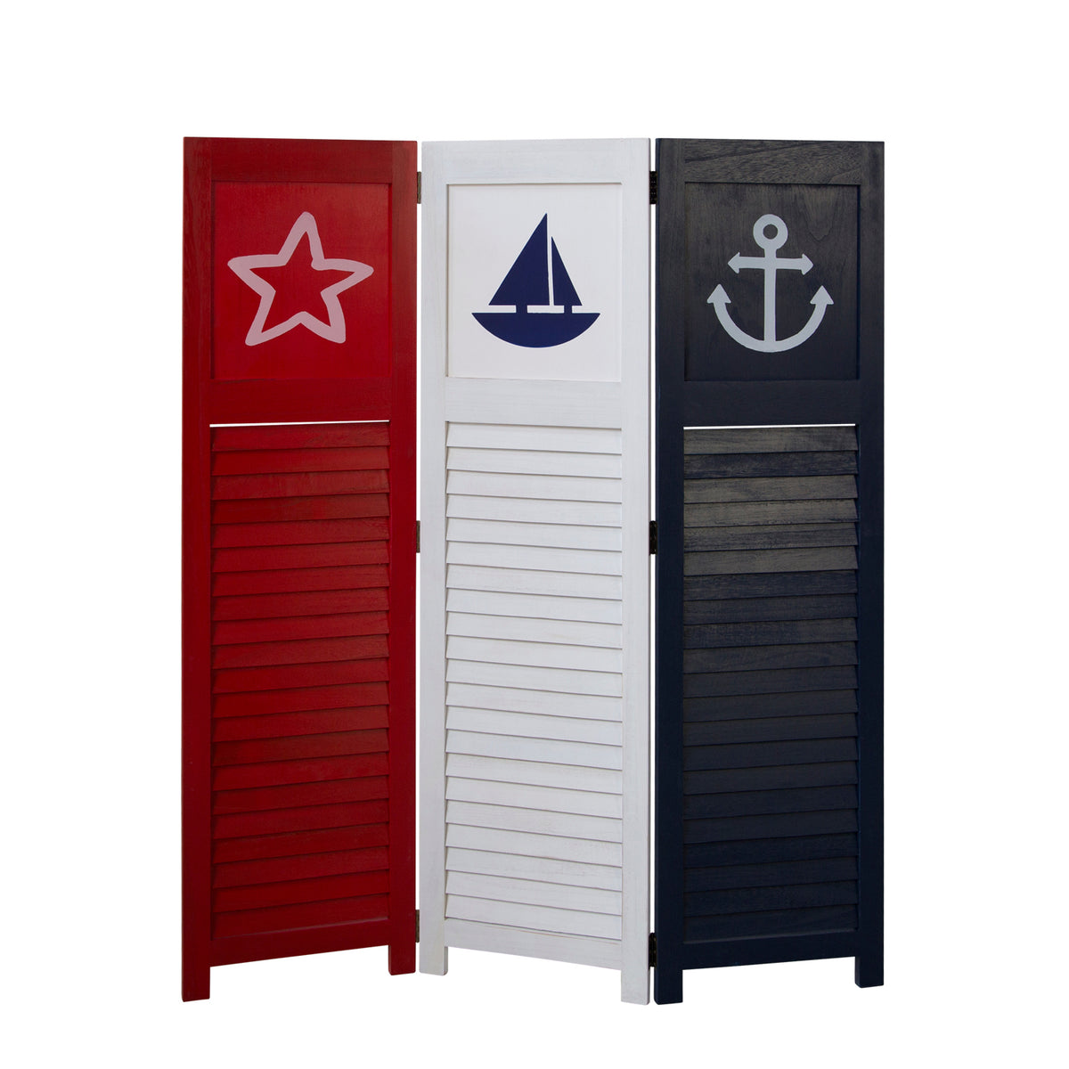 Paravent Rot Weiss Schwarz maritime Motive | 3 teilig Raumteiler Trennwand Sichtschutz