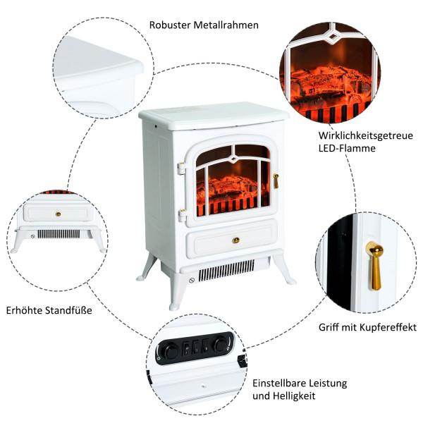 Elektrokamin Kaminofen Metall Glas Weiss - Palo24